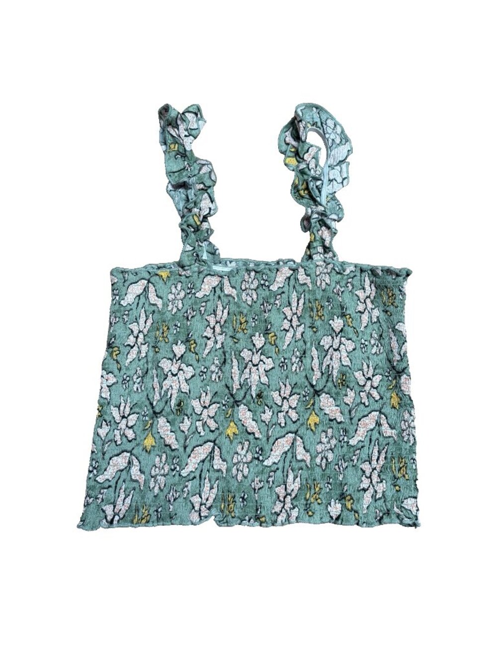 Aerie Smocked Crop Tank Women's Size S Green Floral Print